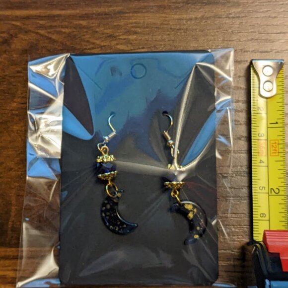 Blue with Cobalt Crescent Moon Earrings - Picture 3 of 6